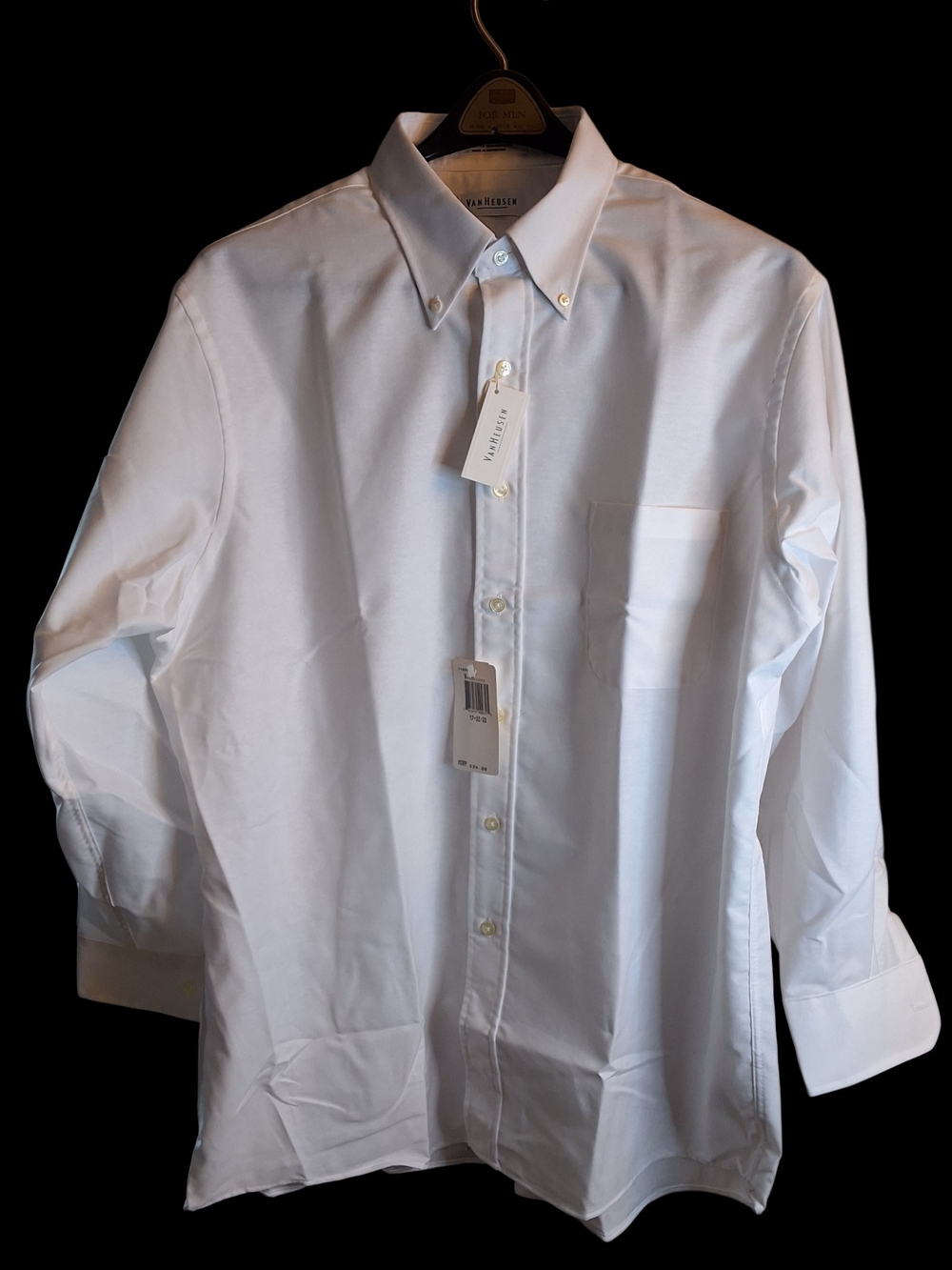 Van Heusen Men's White Button-Down Dress Shirt with Chest Pocket